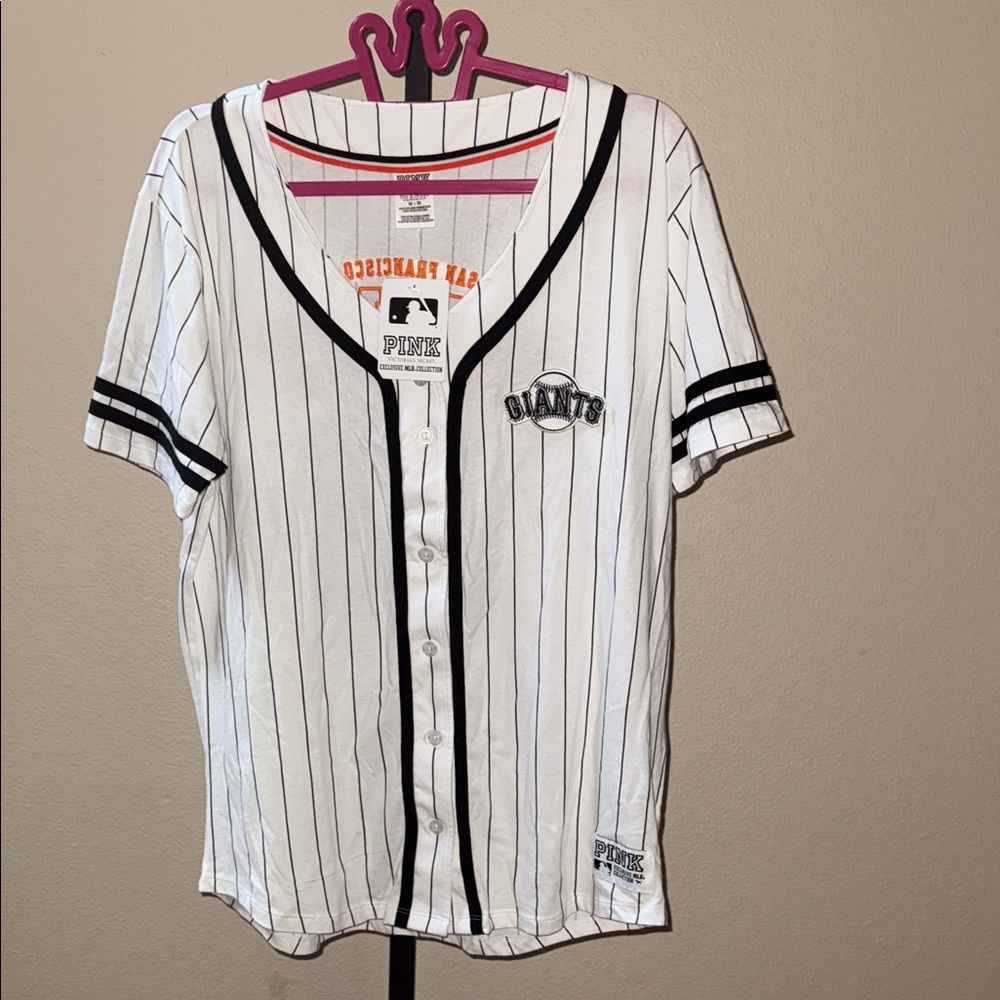 Victoria's Secret Pink White Black Striped Jersey MLB San Francisco Giants Sz M